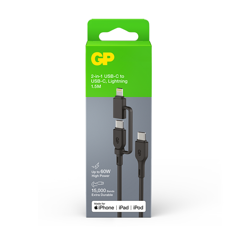 GP 1.5m 2-in-1 USB-C to USB-C/Lighting 60W Charge and Sync Cable CXBP