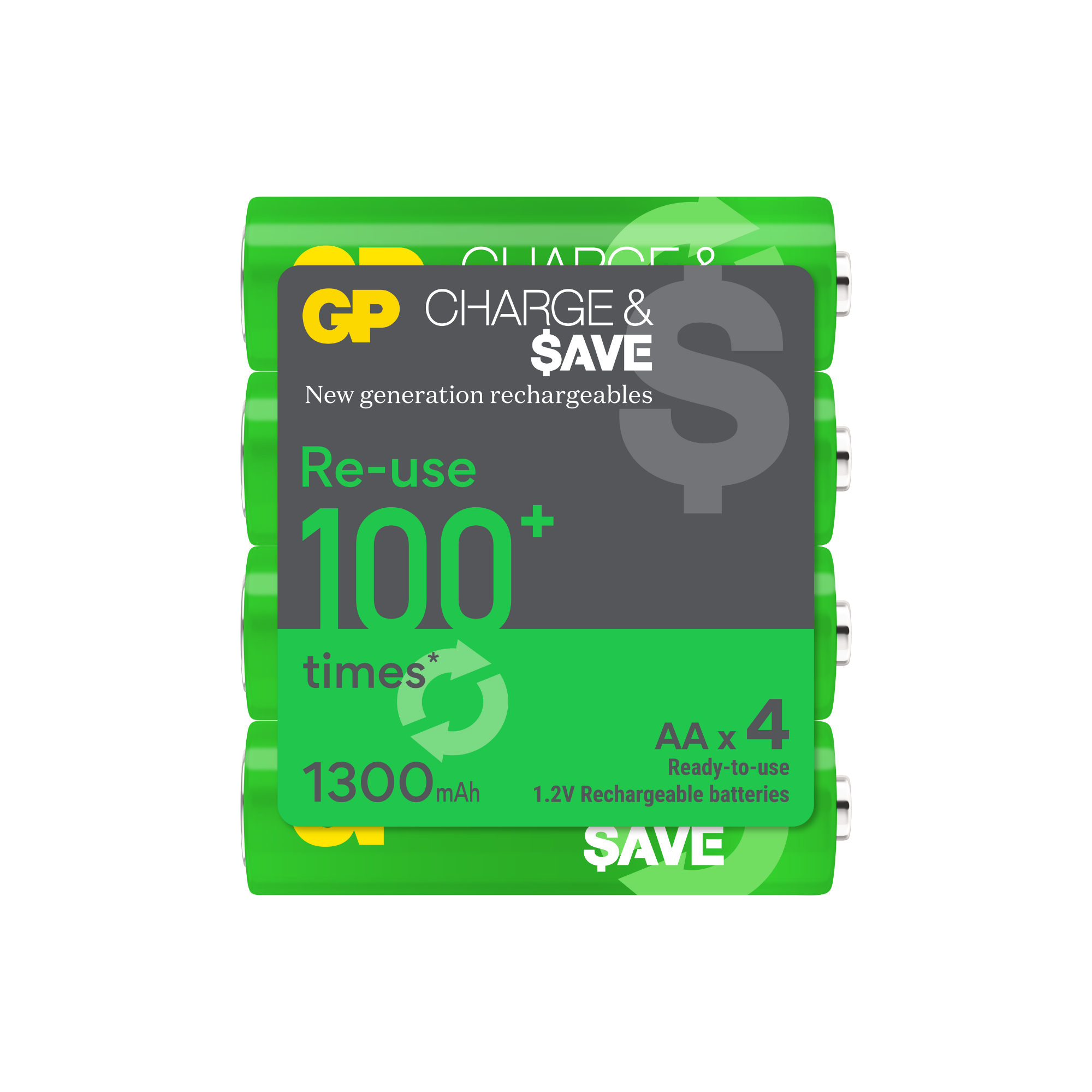 GP Charge & $ave NiMH 1300mAh AA battery 4's