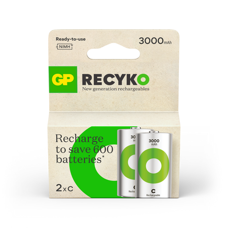 GP Recyko NiMH 3000mAh C size battery 2's
