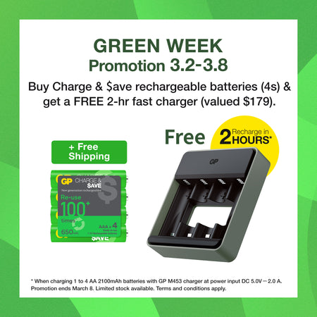 GP Charge & $ave NiMH 650mAh AAA battery 4's