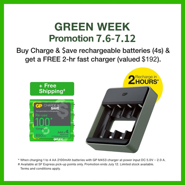 GP Charge & $ave NiMH 650mAh AAA Battery 4s + 2-hr fast charger