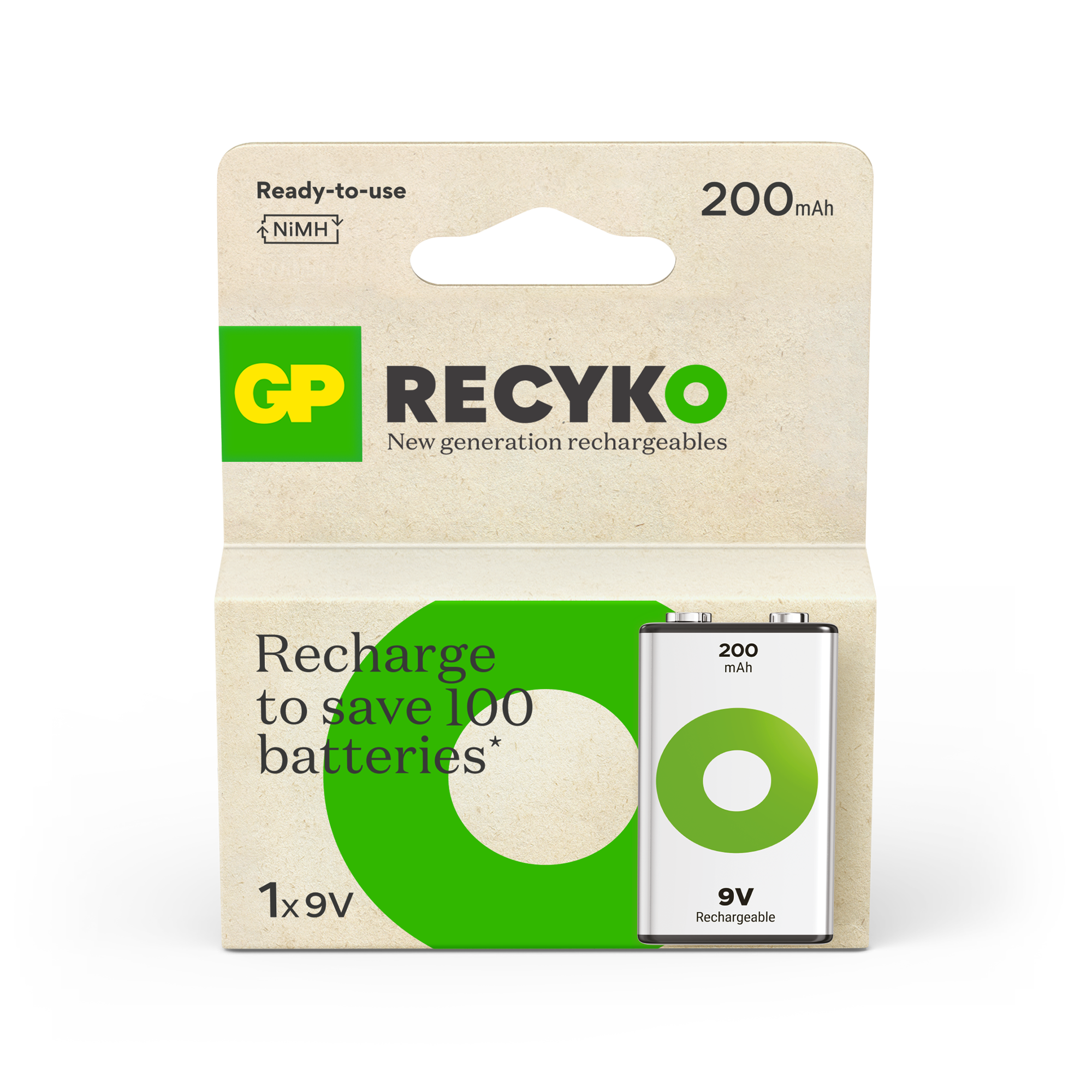GP Recyko NiMH 200mAh 9V 1's