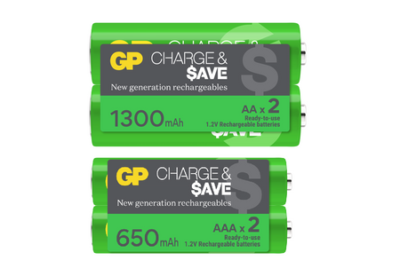 GP Charge & $ave NiMH 1300mAh AA Battery 2s + 650mAh AAA Battery 2s