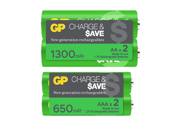 GP Charge & $ave NiMH 1300mAh AA Battery 2s + 650mAh AAA Battery 2s