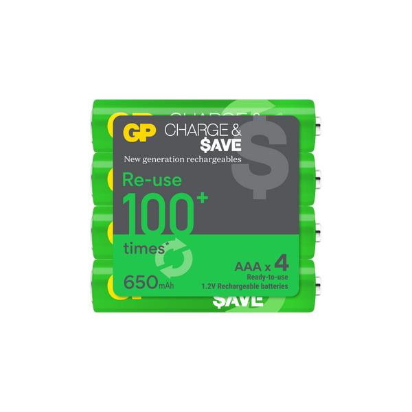 GP Charge & $ave NiMH 650mAh AAA battery 4's