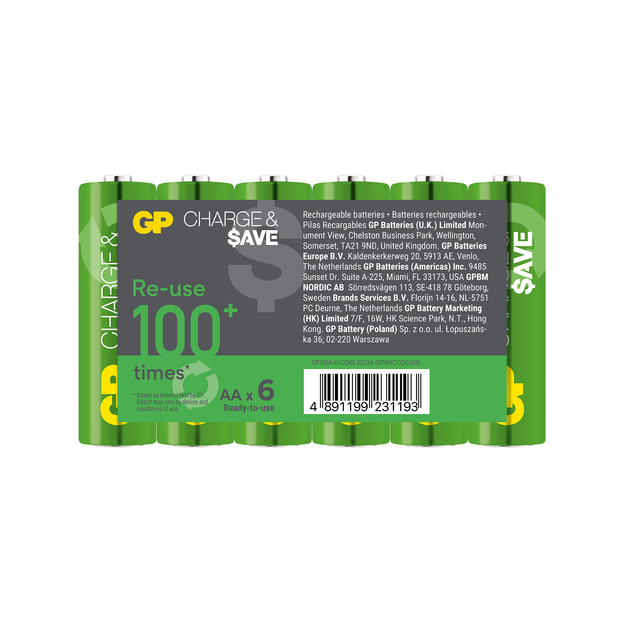 GP Charge & $ave NiMH 1300mAh AA 6's