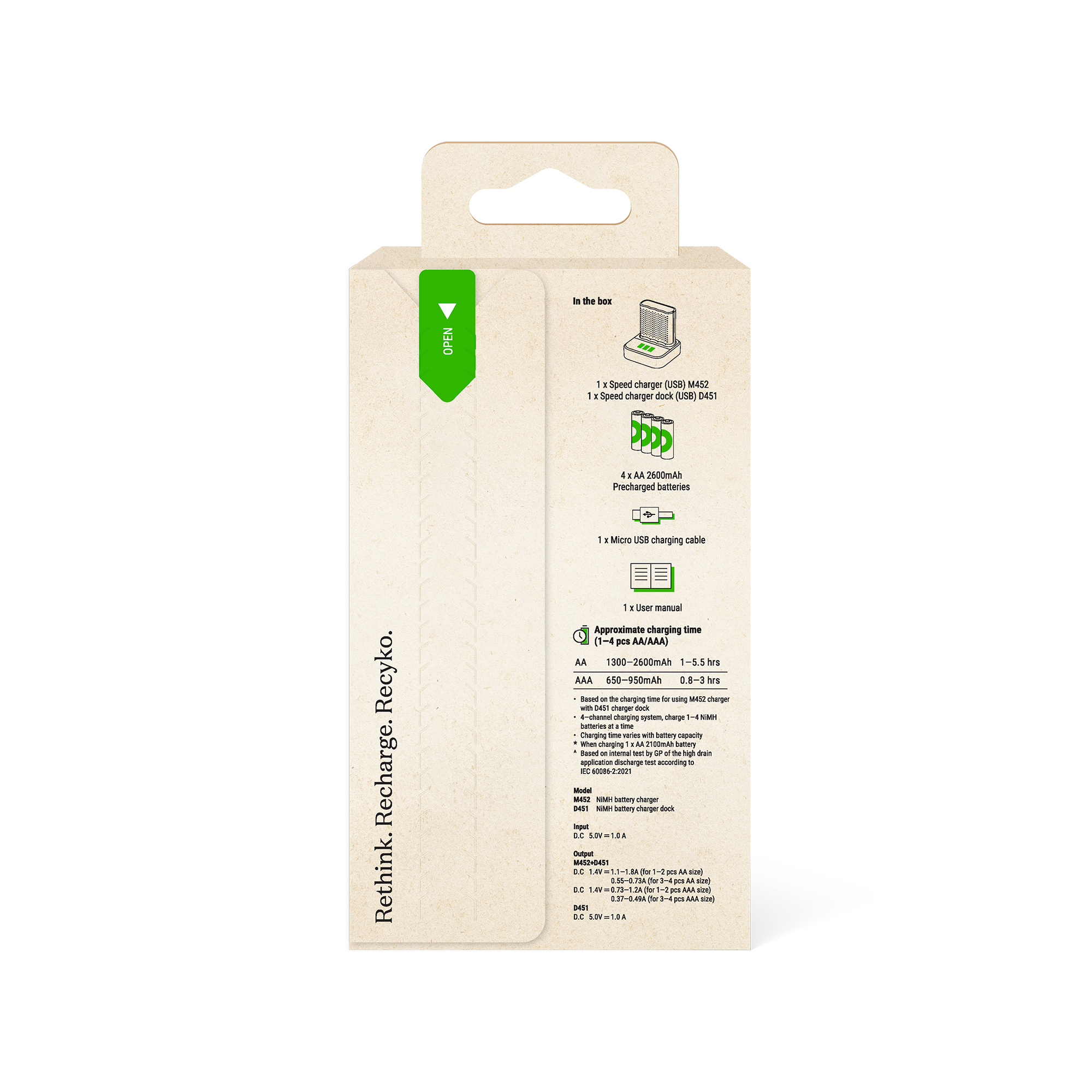 GP M452 USB-Schnellladegerät Set Mit 4 X 2600 MAh AA-Batterien – Lädt AA/AAA, Mit LED-Anzeige, Inkl. Aufbewahrungsbox
