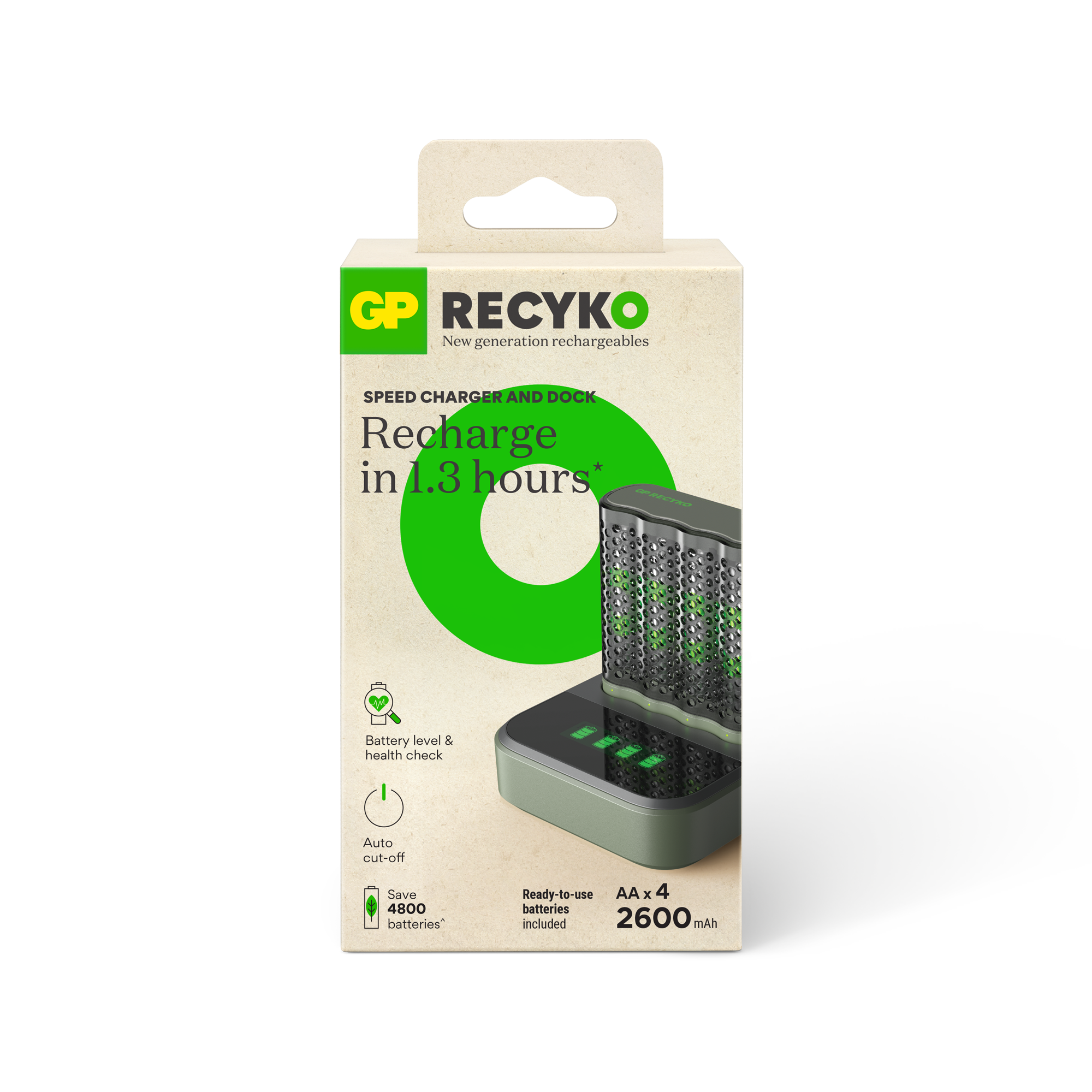 Chargeur Rapide USB GP M452 Pour Piles AA/AAA - Jusqu'à 4 Piles - Fonctions Sécurité Et Test D'état - Gris